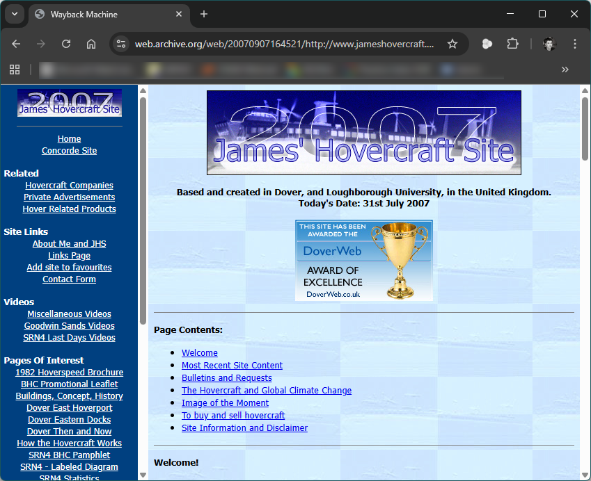 James' Hovercraft Site in 2007