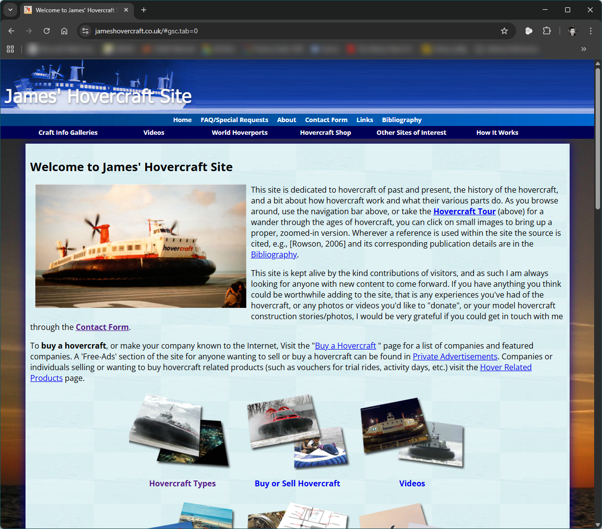The website after the php/sql upgrade in 2012